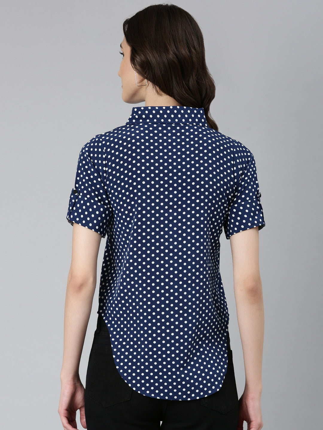 Women Navy Blue Polka Dots Shirt