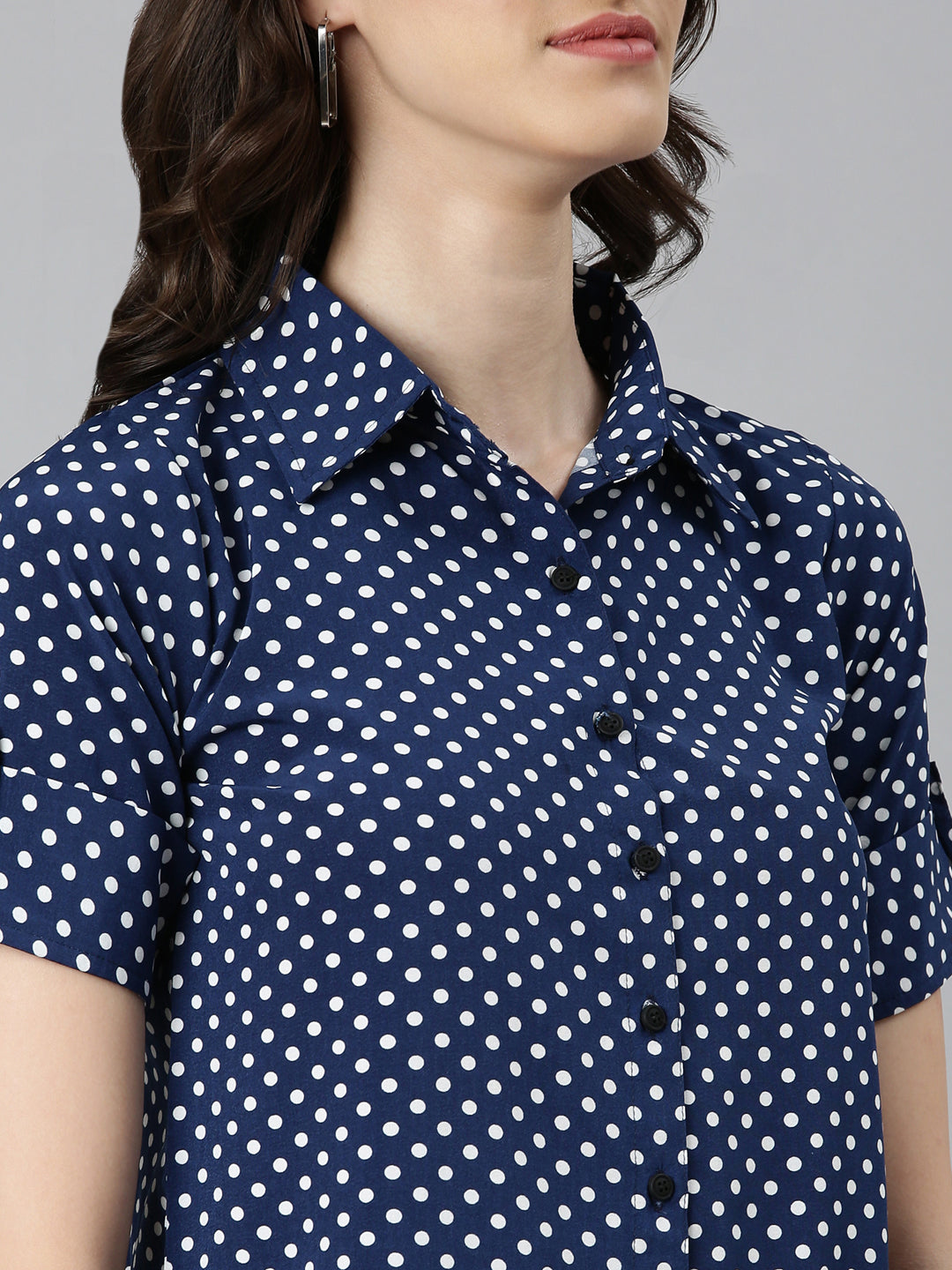 Women Navy Blue Polka Dots Shirt