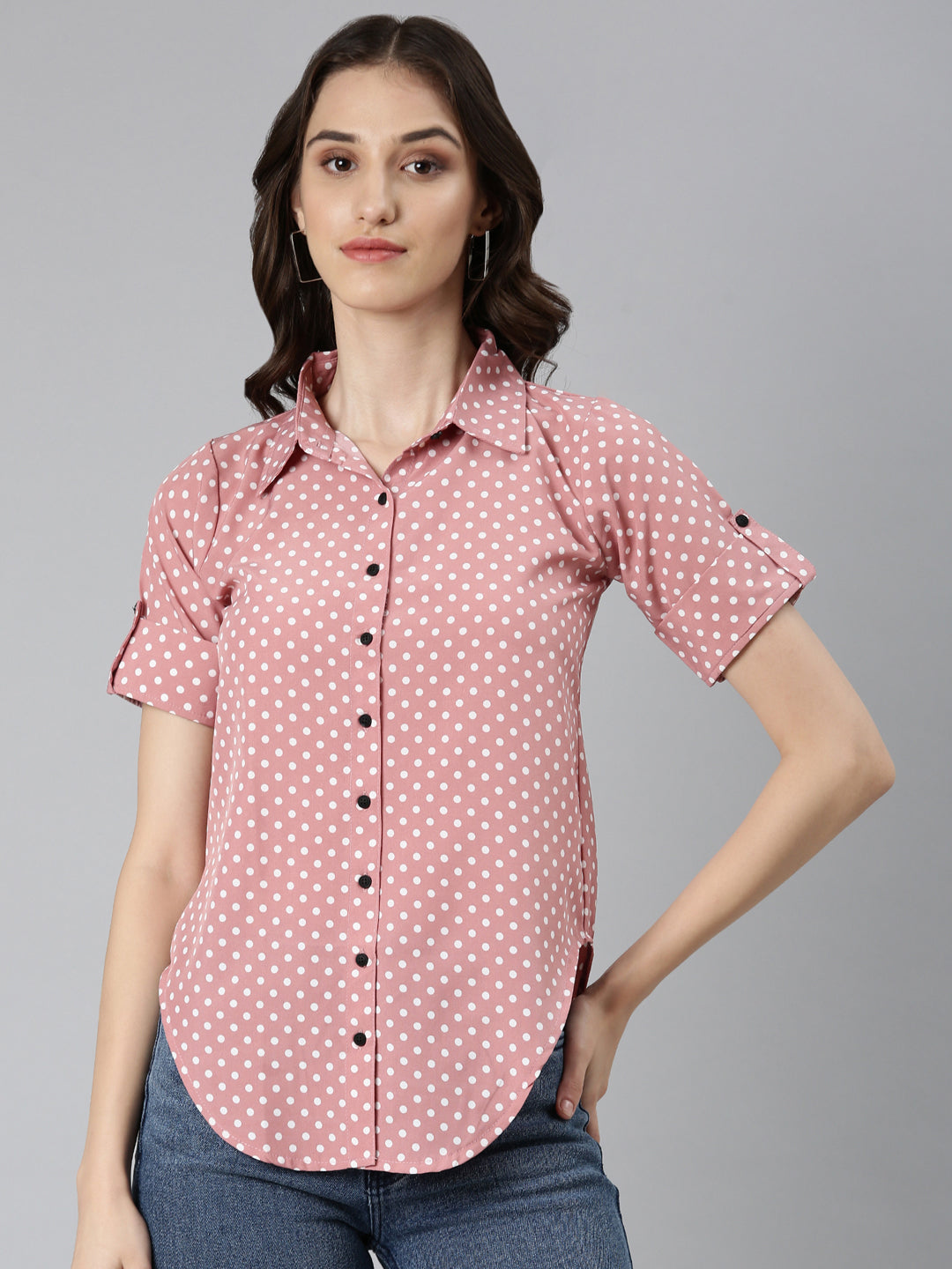 Women Peach Polka Dots Shirt