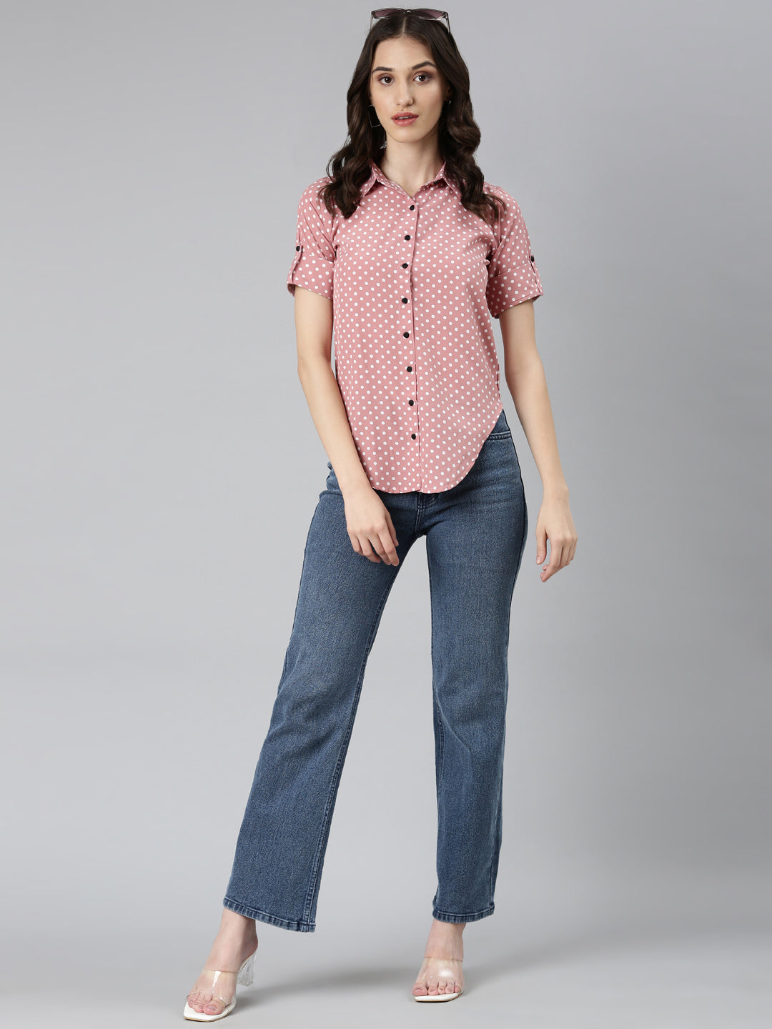 Women Peach Polka Dots Shirt