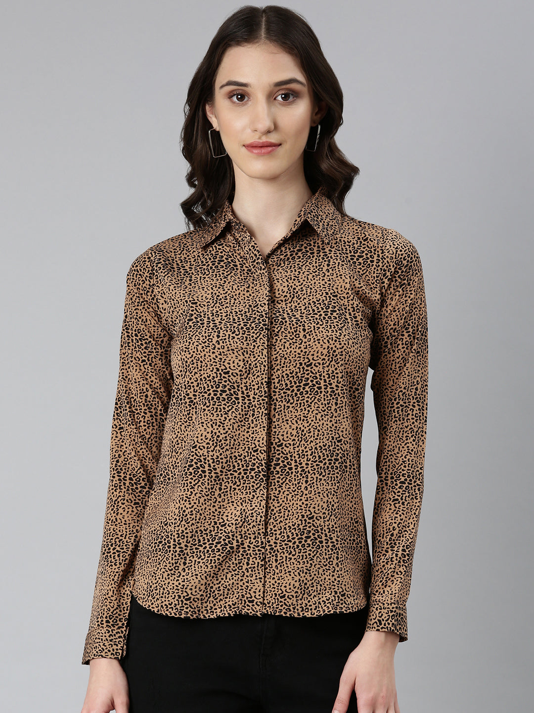 Women Camel Brown Printed Shirt