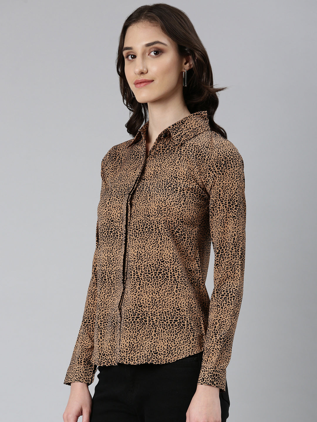 Women Camel Brown Printed Shirt