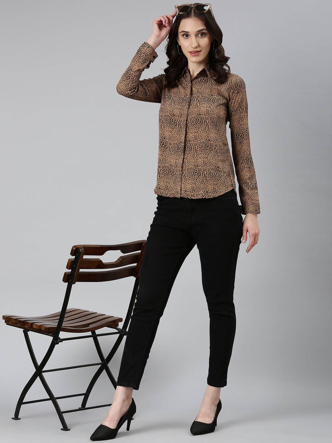 Women Camel Brown Printed Shirt