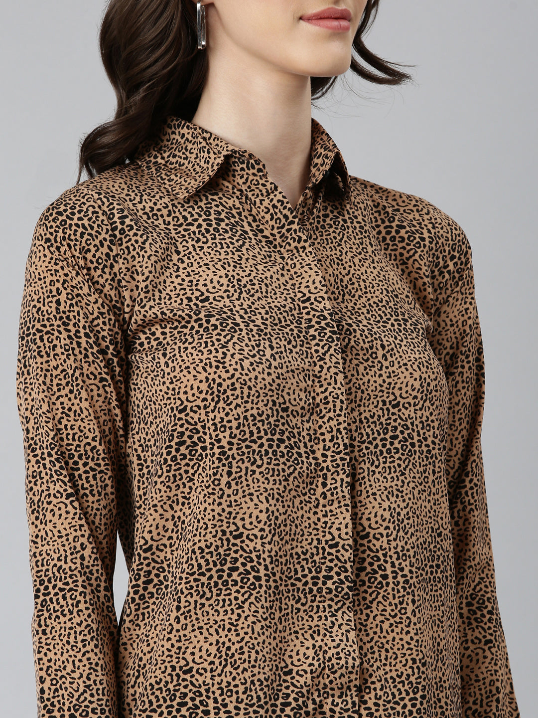 Women Camel Brown Printed Shirt