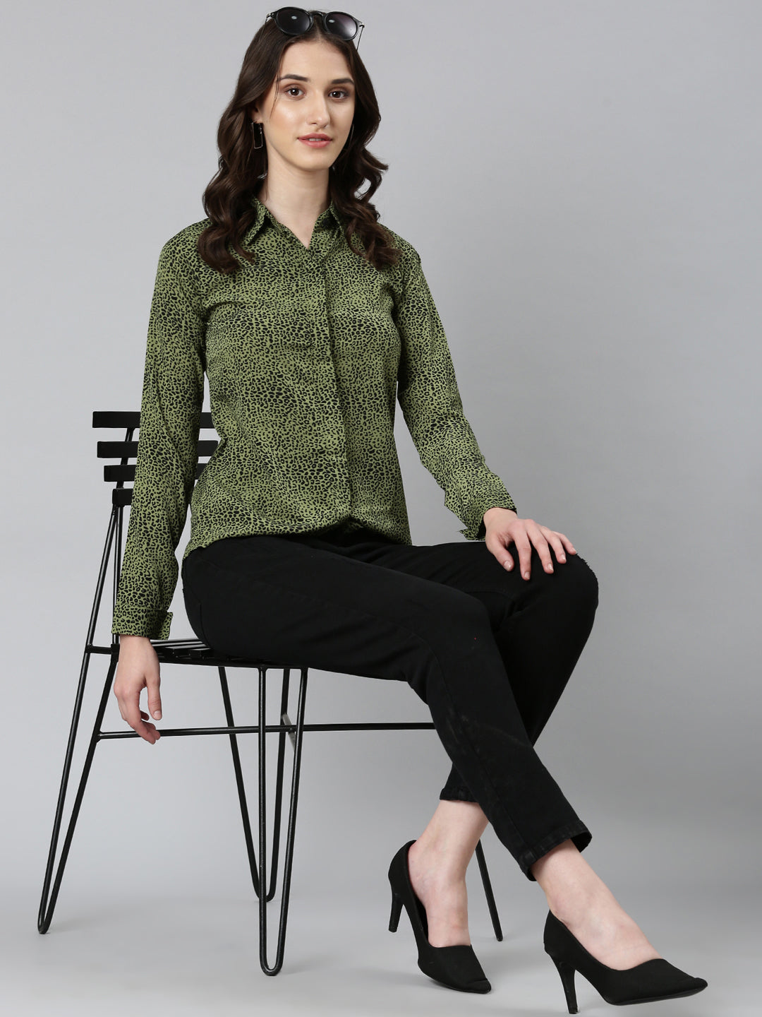 Women Olive Printed Shirt