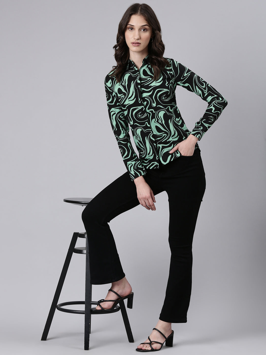 Women Black Printed Shirt