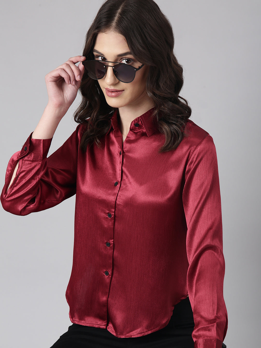 Women Maroon Solid Shirt