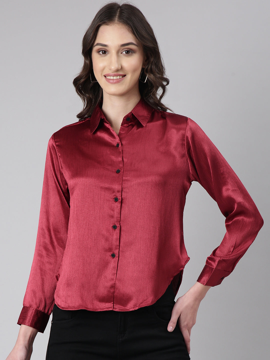 Women Maroon Solid Shirt