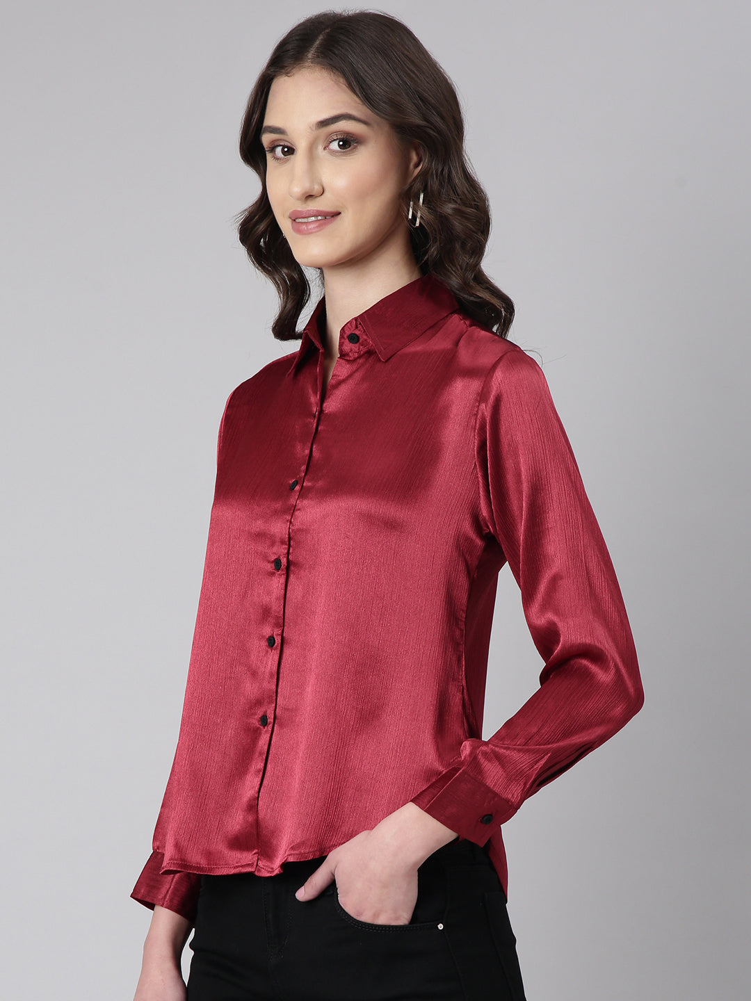 Women Maroon Solid Shirt