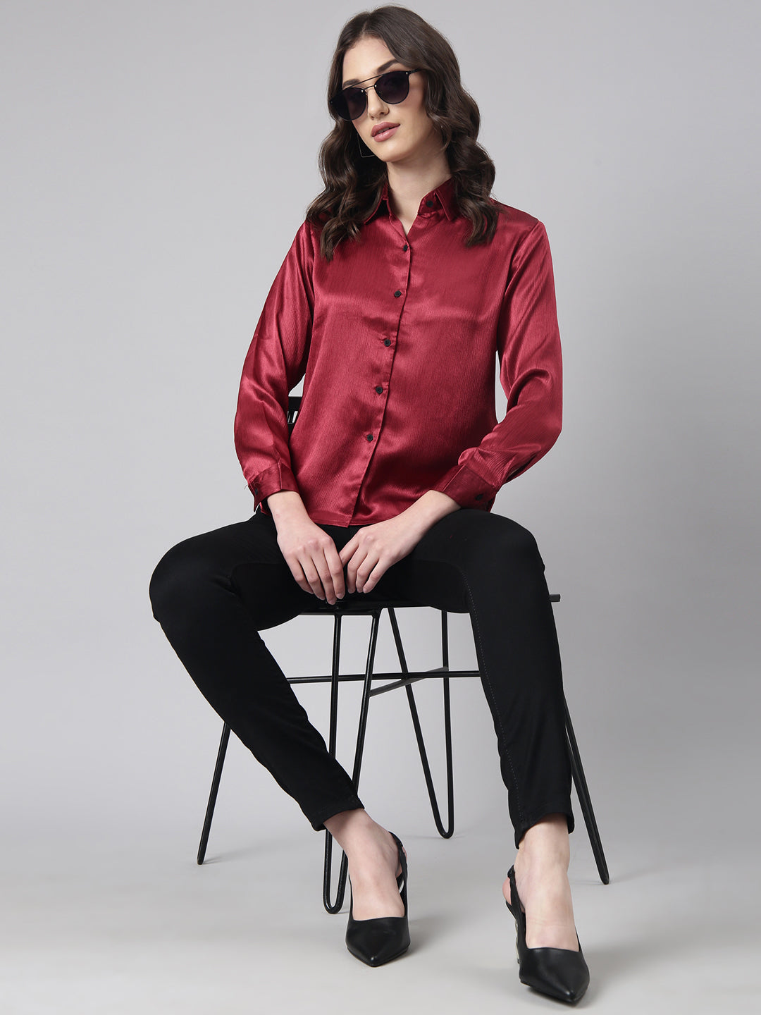 Women Maroon Solid Shirt