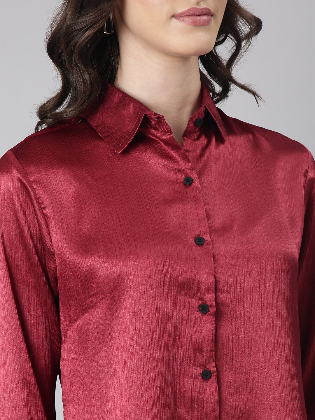 Women Maroon Solid Shirt