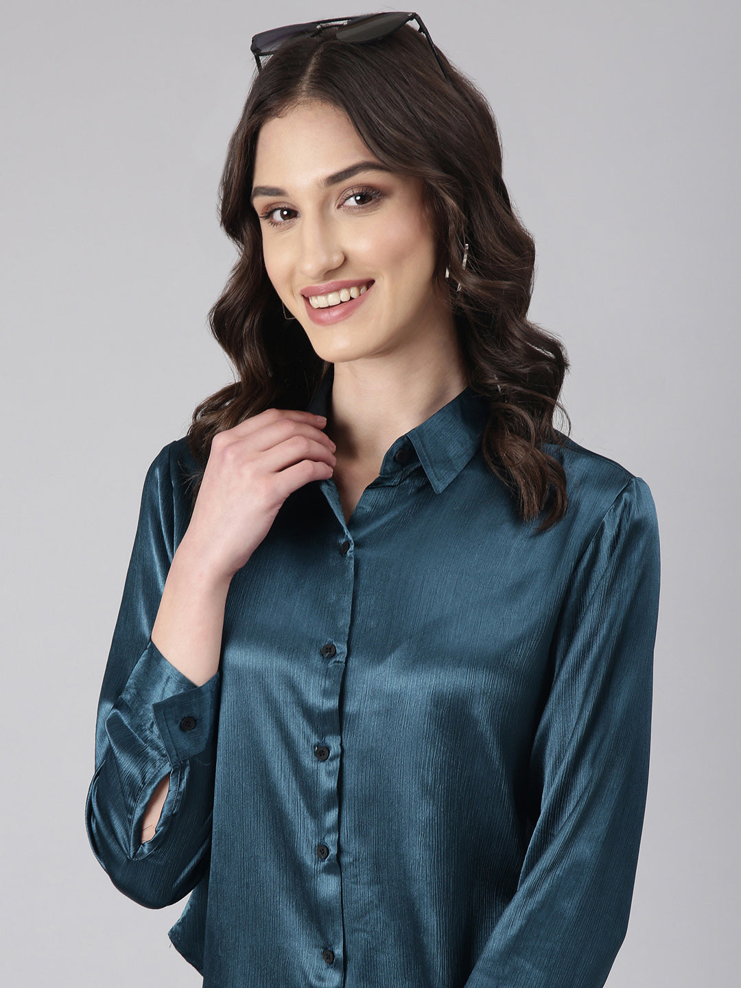 Women Teal Solid Shirt