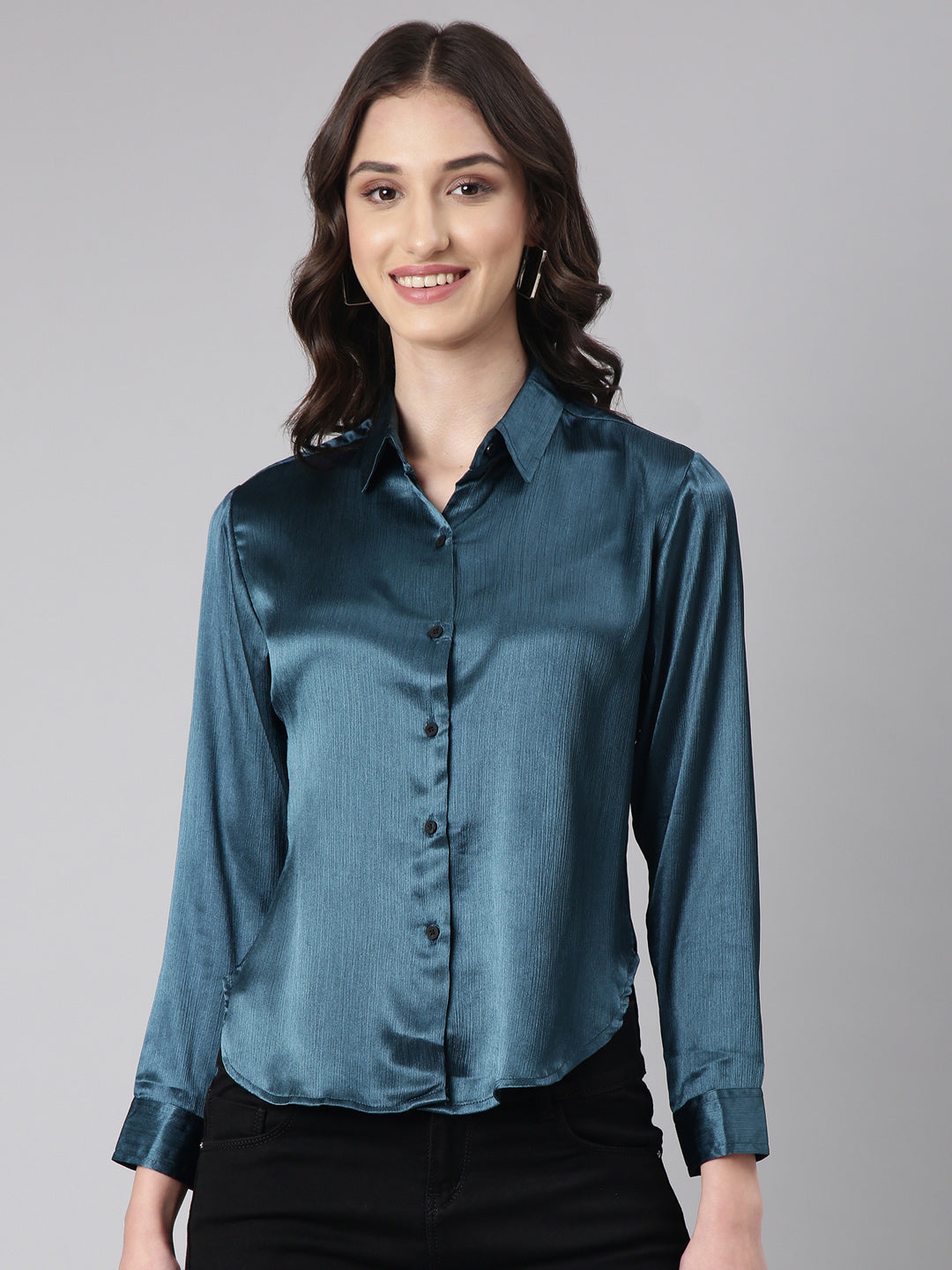 Women Teal Solid Shirt