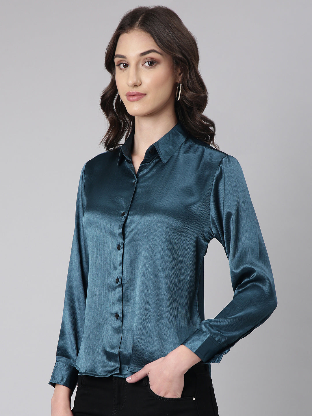 Women Teal Solid Shirt