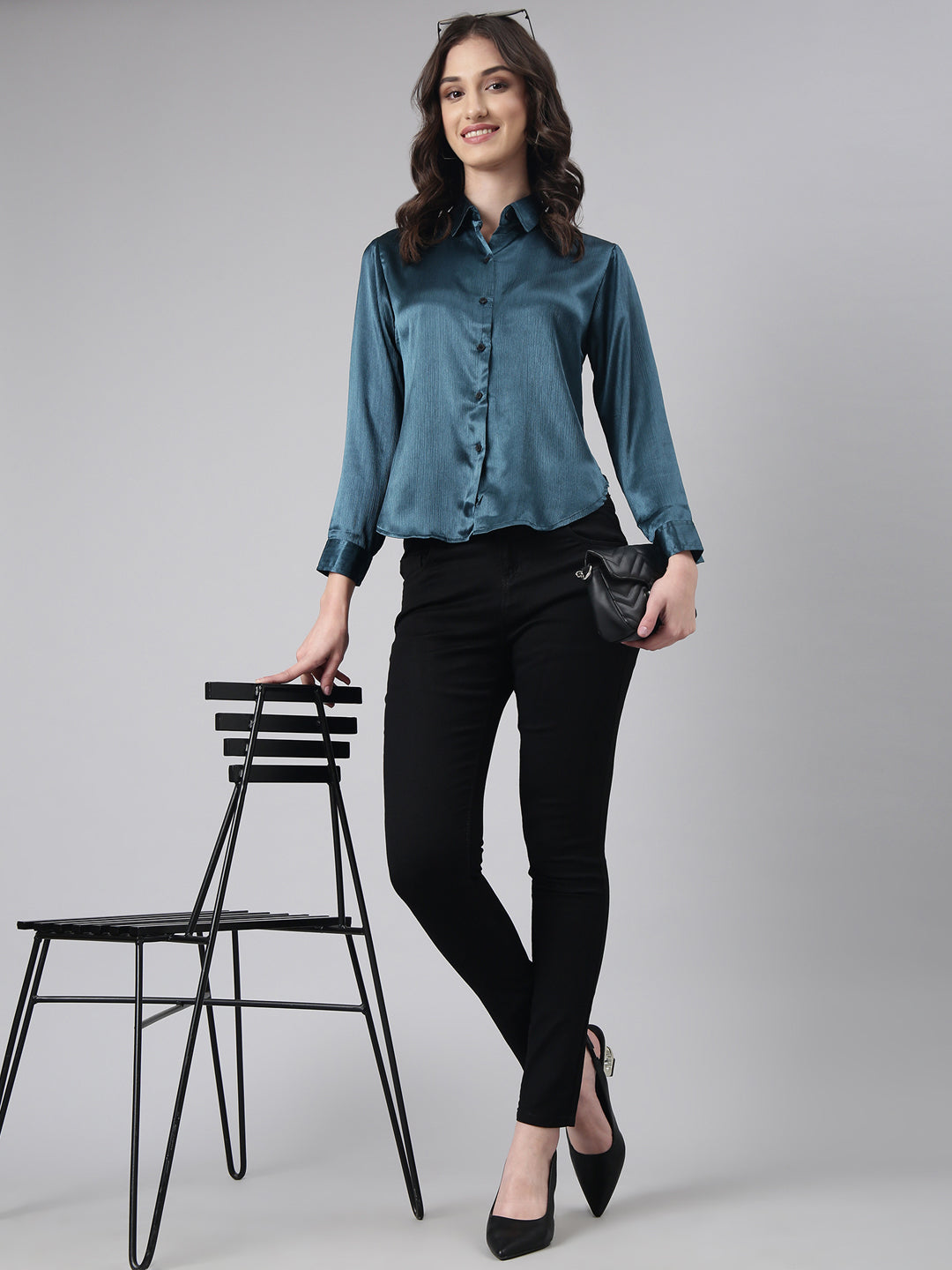 Women Teal Solid Shirt