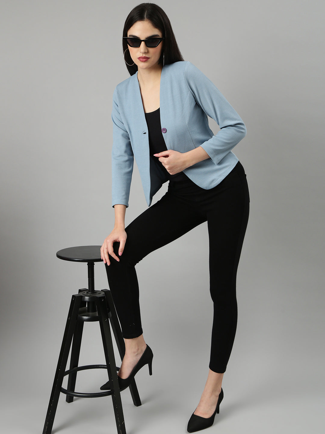 Women's Blue Solid Blazer