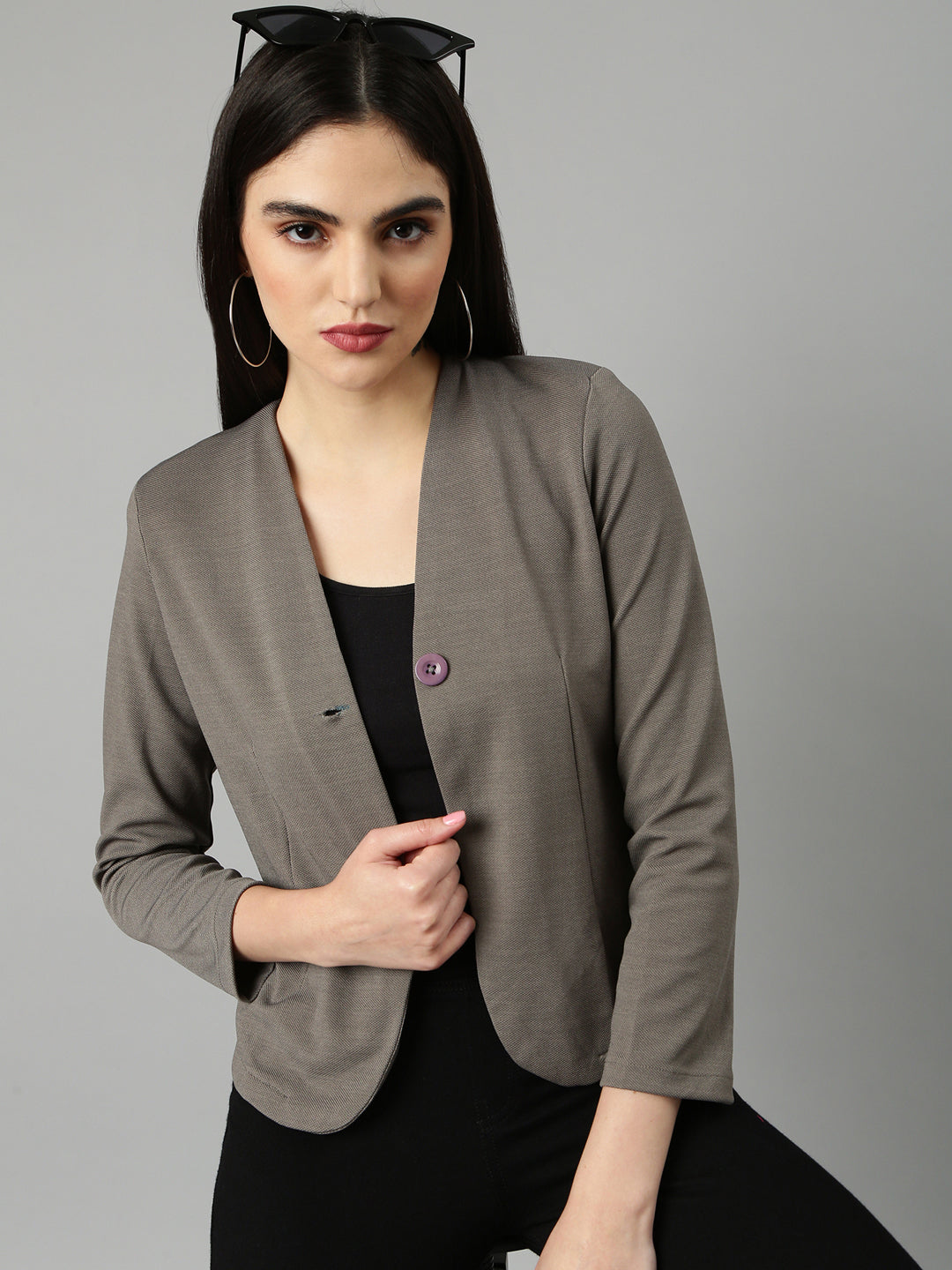 Women Grey Solid Blazer