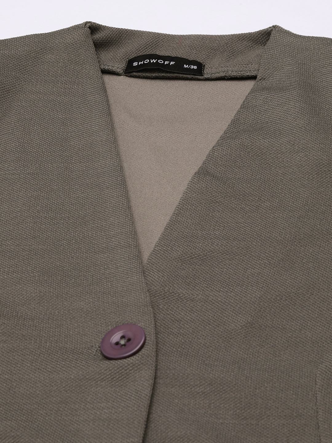 Women's Grey Slim Fit V-Neck Single-Breasted Casual Blazer