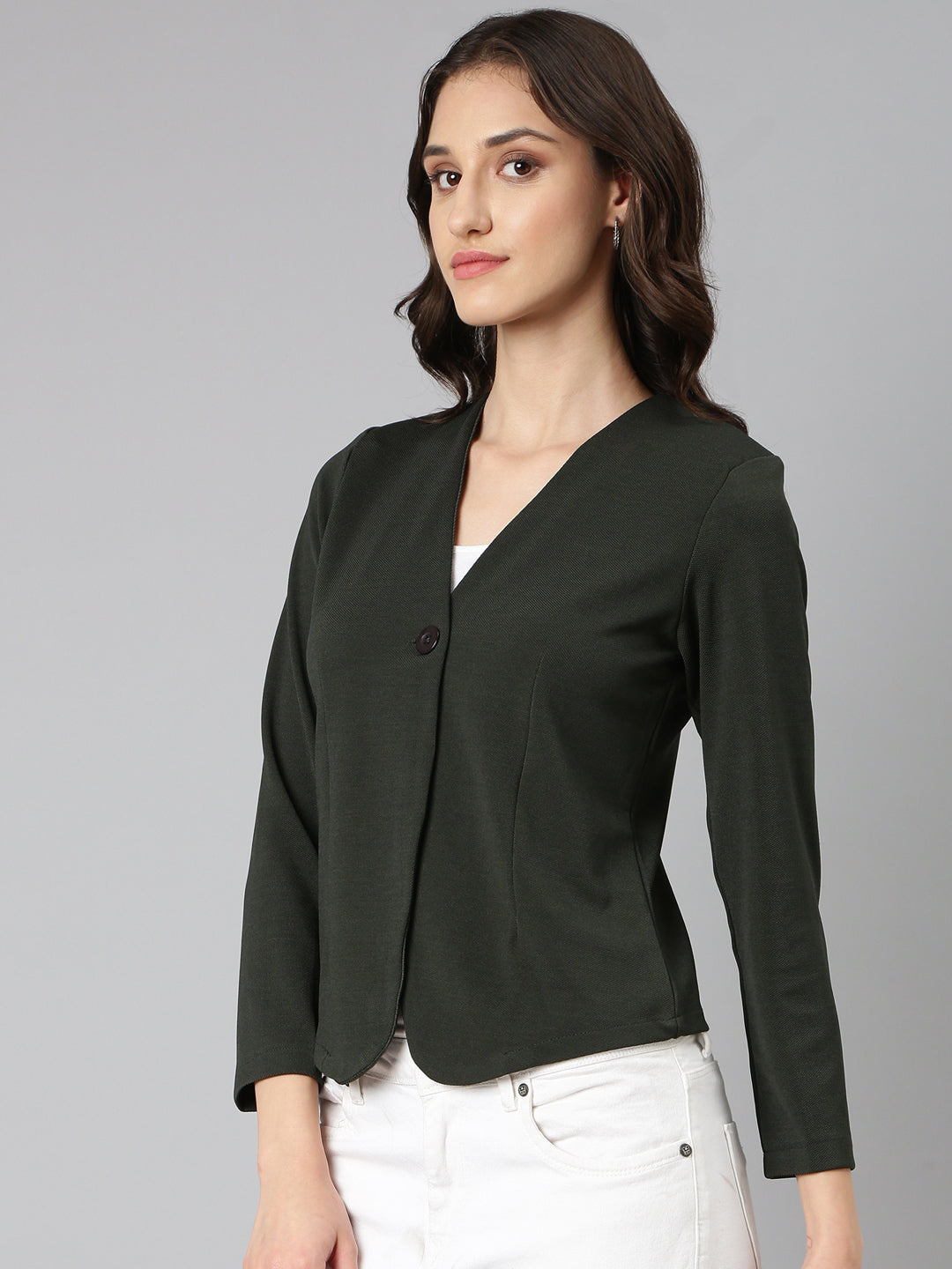 Women's Olive Solid Blazer