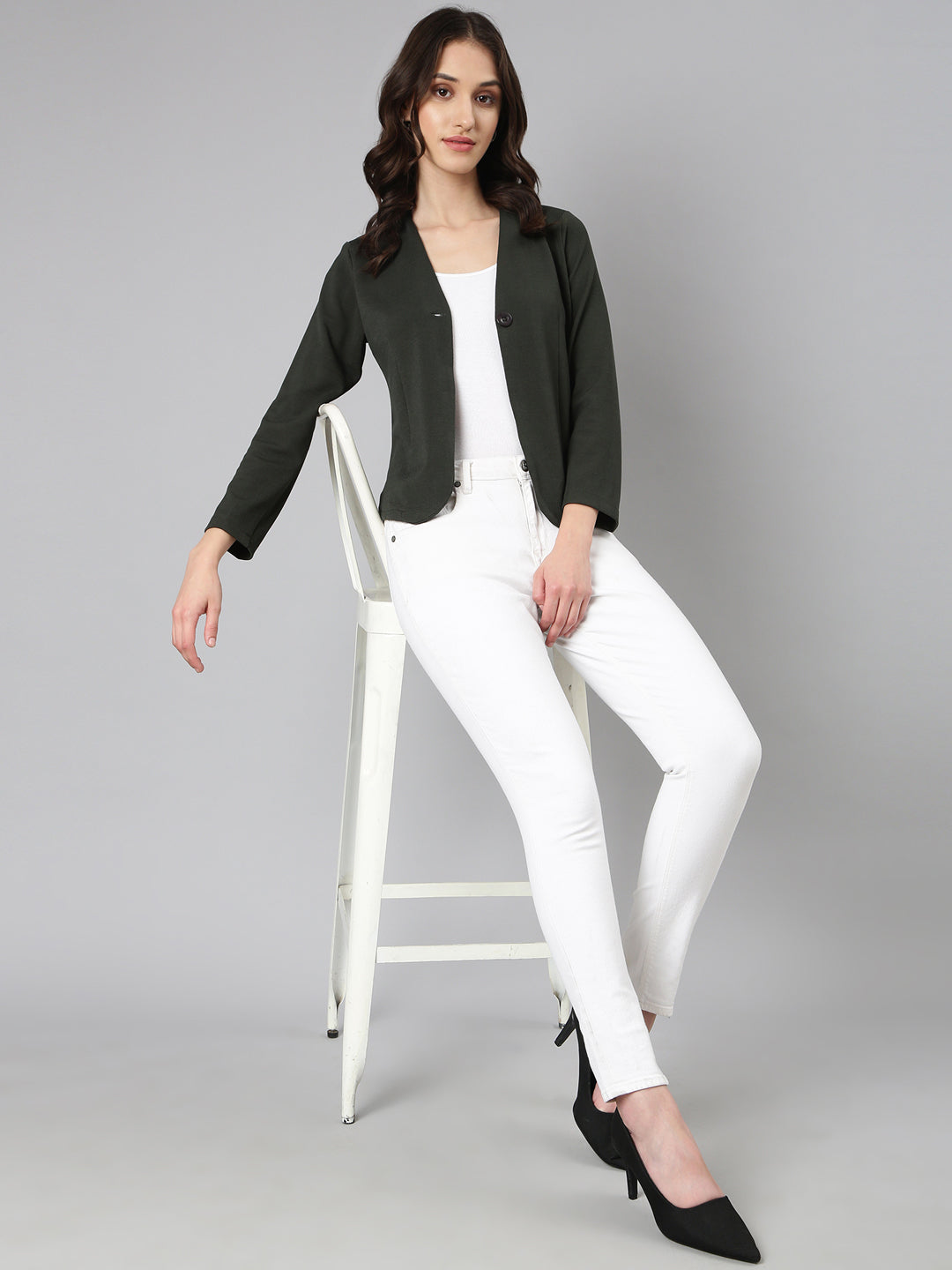 Women's Olive Solid Blazer