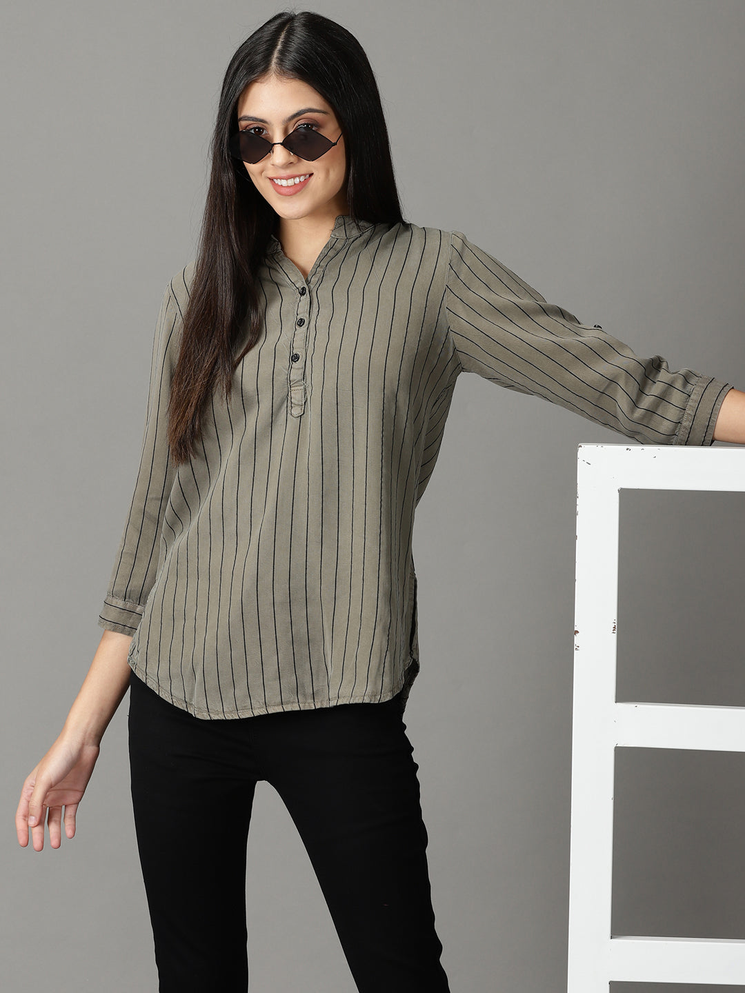 Women's Grey Striped Top