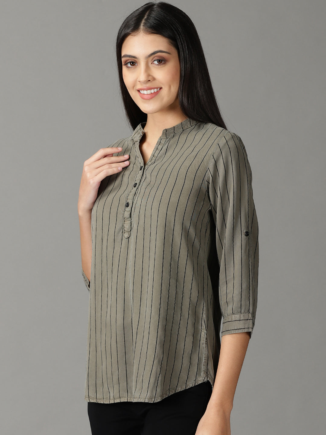 Women's Grey Striped Top