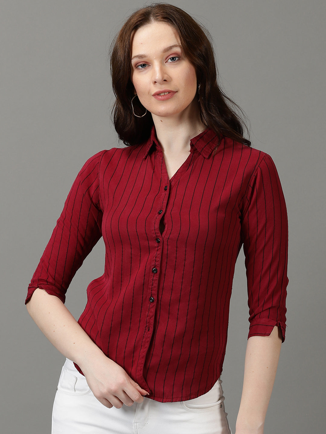 Women's Magenta Striped Shirt