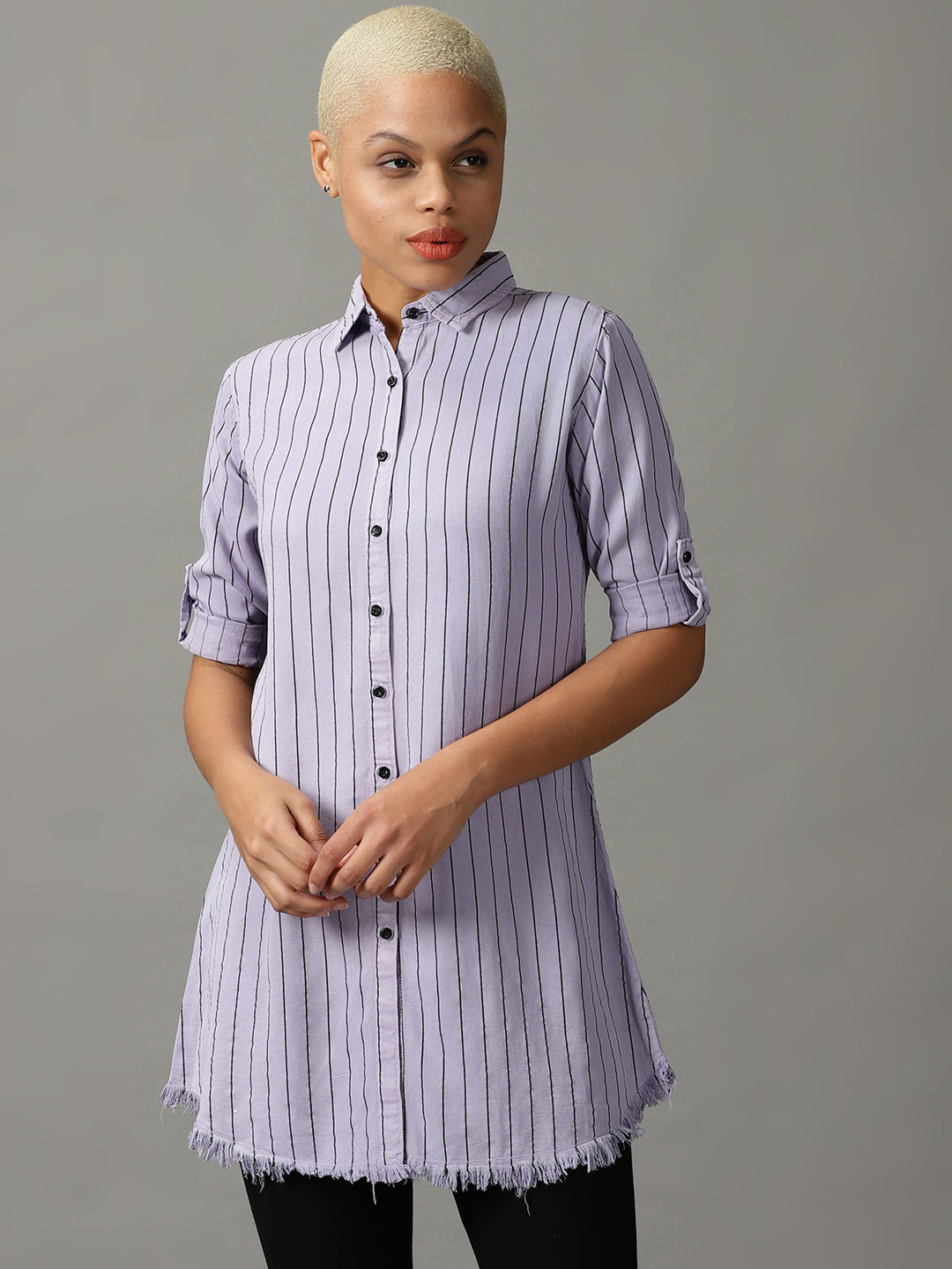 Women's Purple Striped Longline Shirt