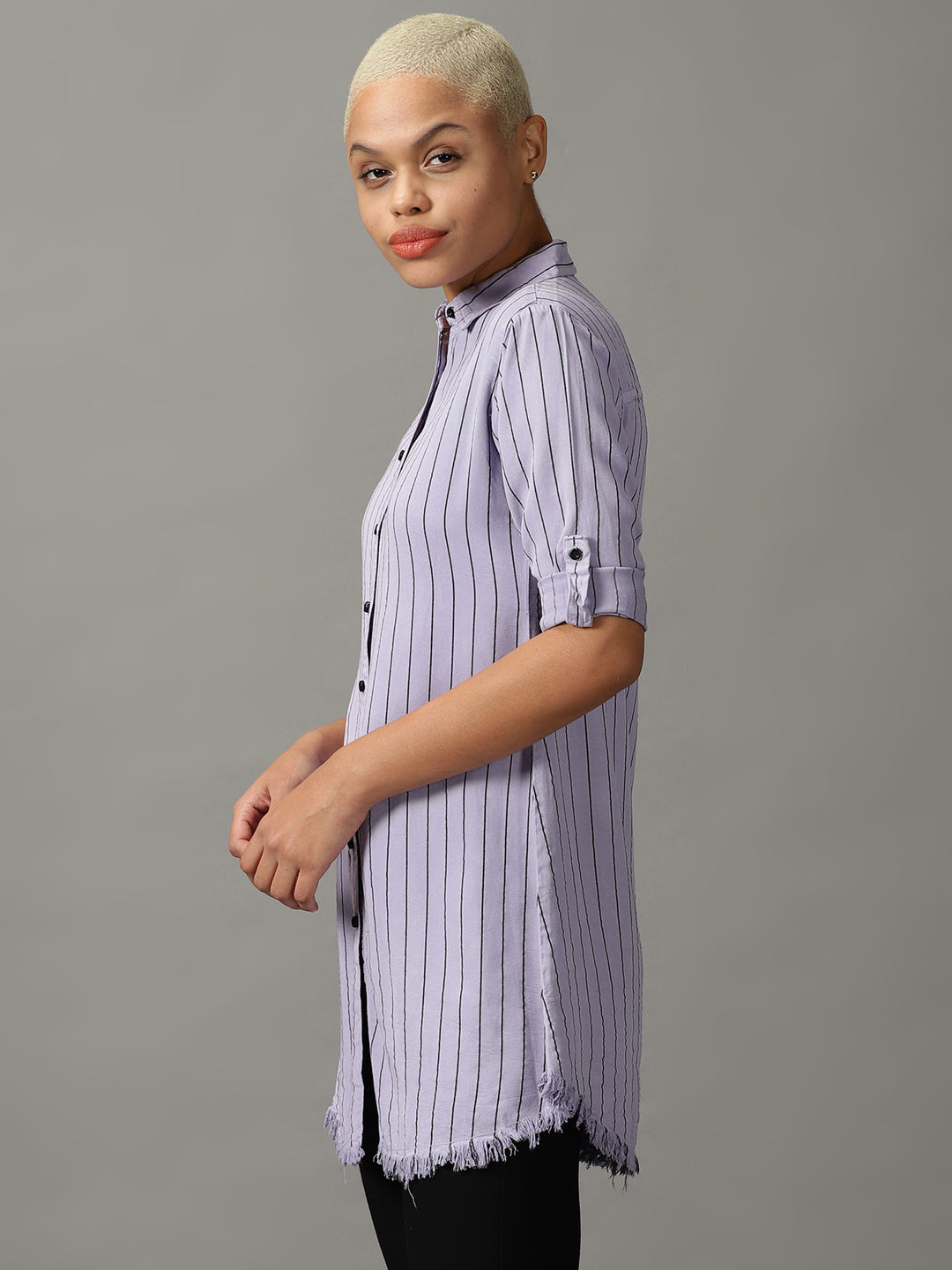 Women's Purple Striped Longline Shirt