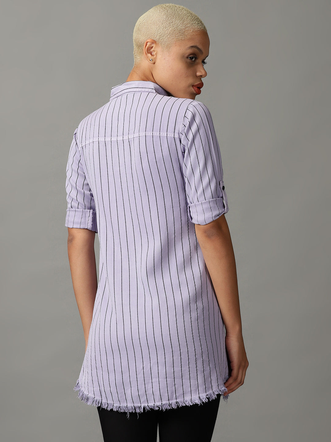 Women's Purple Striped Longline Shirt