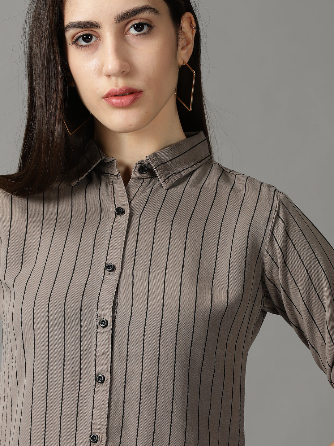 Women's Grey Striped Longline Shirt