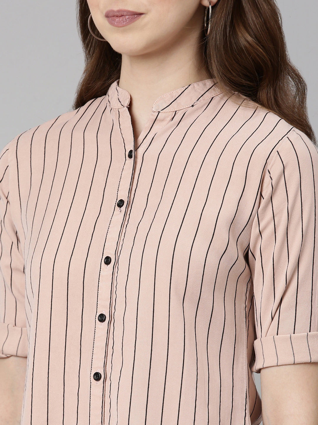 Women Pink Striped Longline Shirt