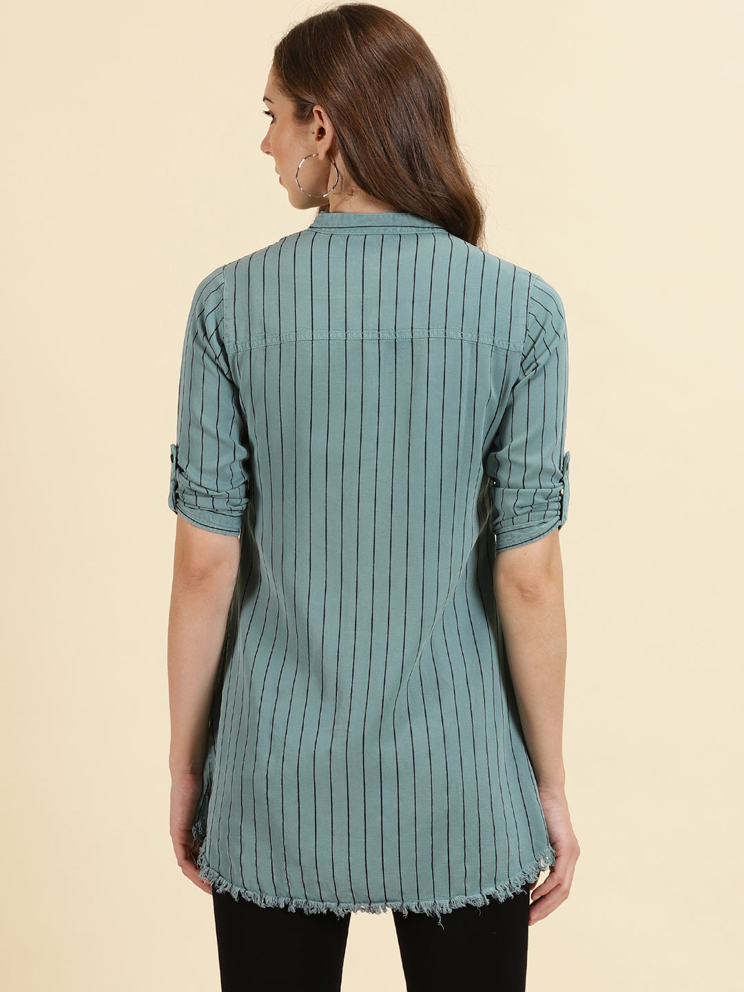 Women's Teal Striped Longline Shirt