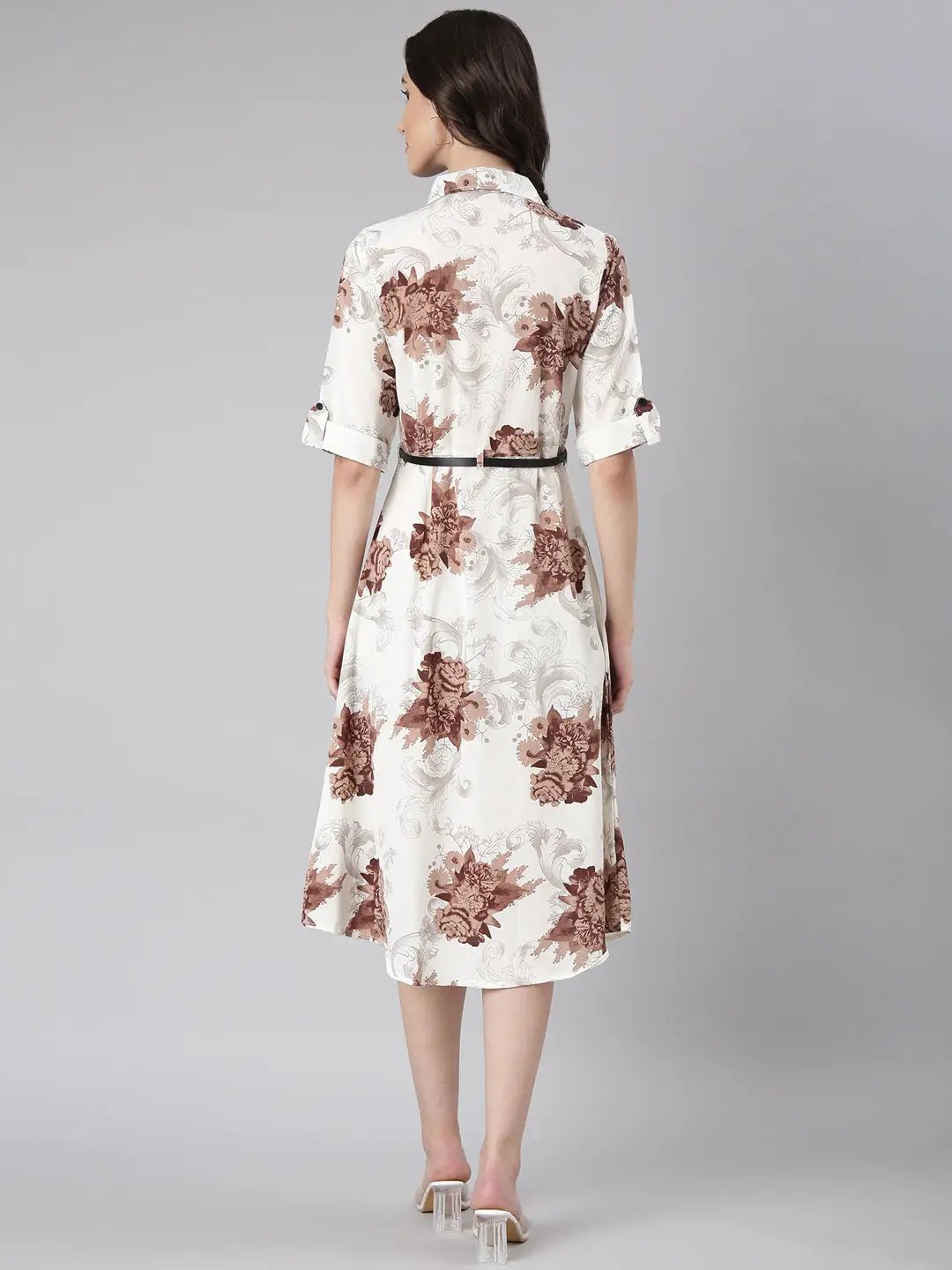 Women's Off White Floral Shirt Dress