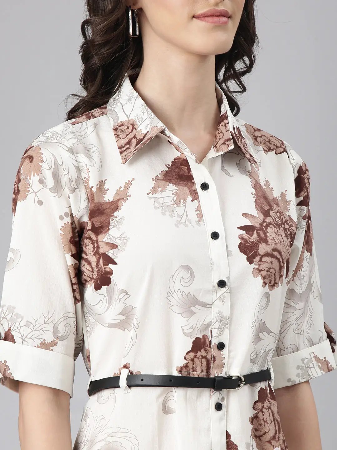 Women's Off White Floral Shirt Dress