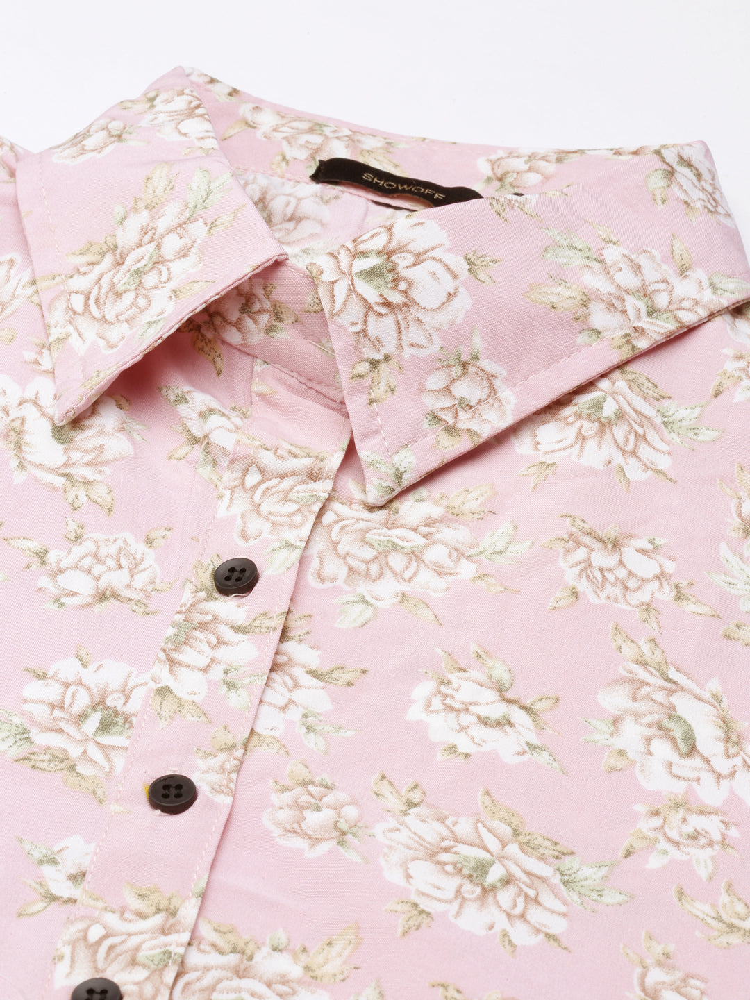 Women's Pink Floral Printed Shirt Dress