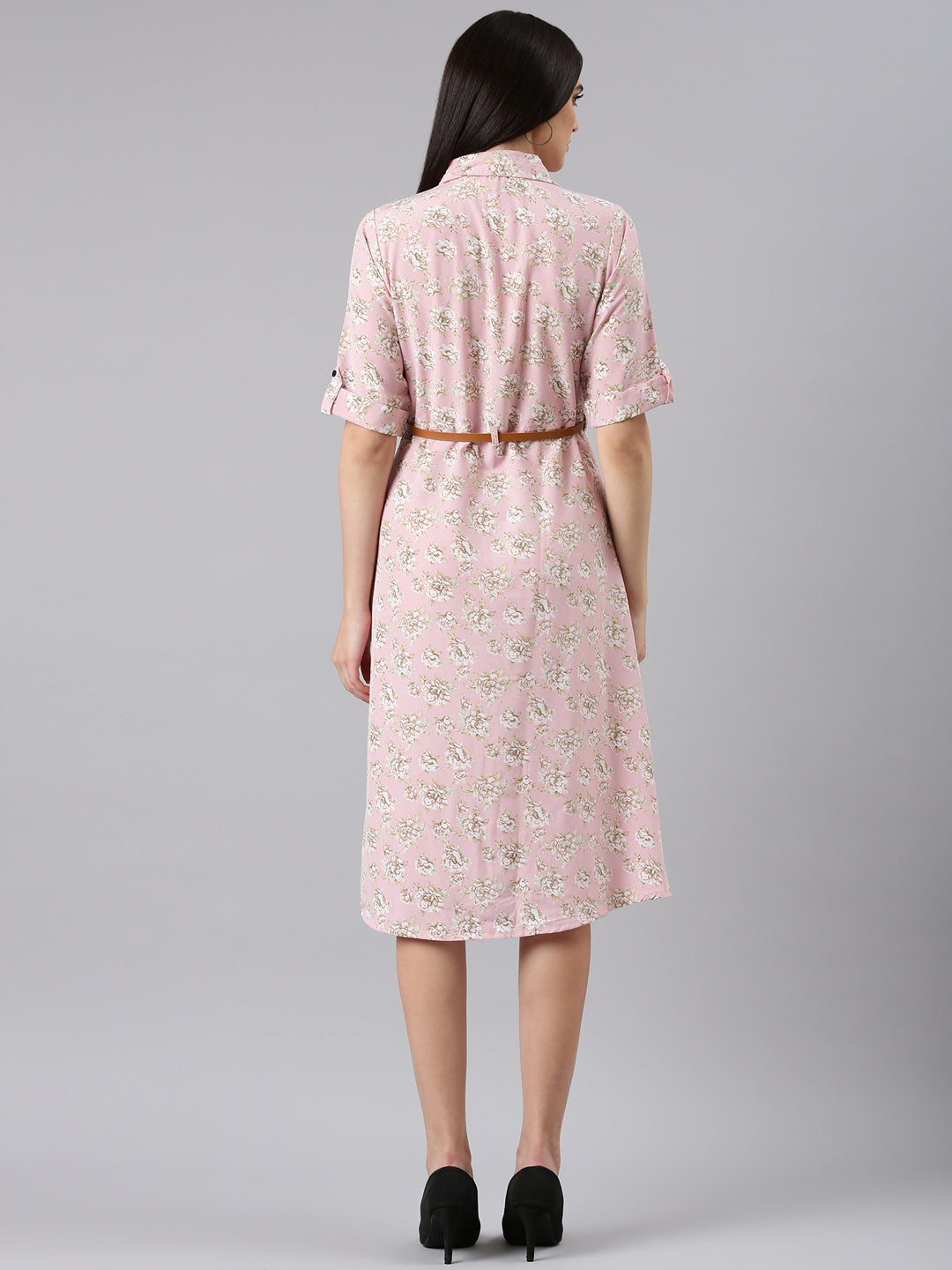 Women Pink Floral Shirt Dress