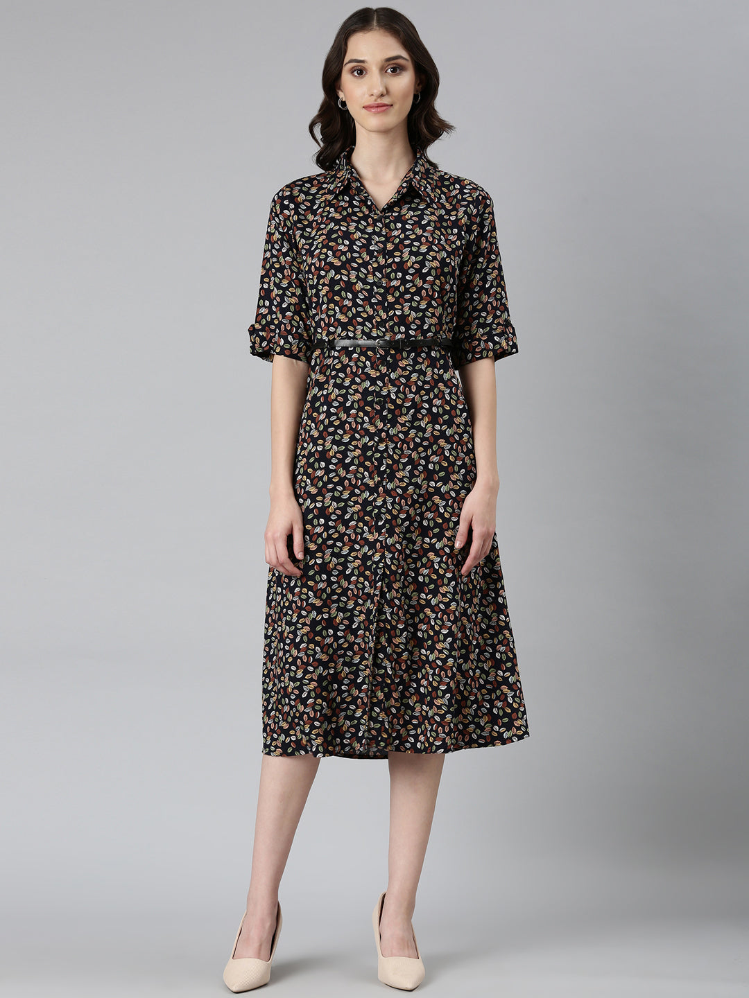 Women's Navy Blue Tropical Shirt Dress