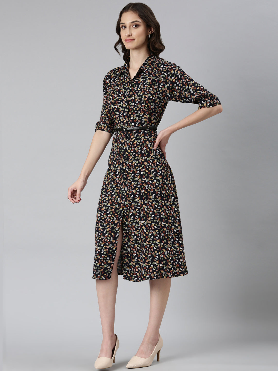 Women's Navy Blue Tropical Shirt Dress