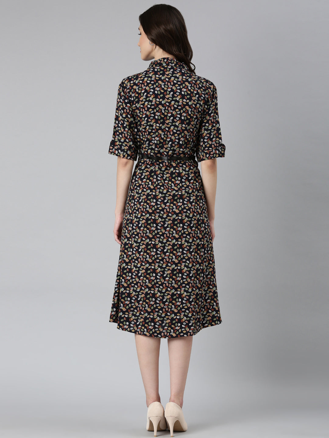 Women's Navy Blue Tropical Shirt Dress