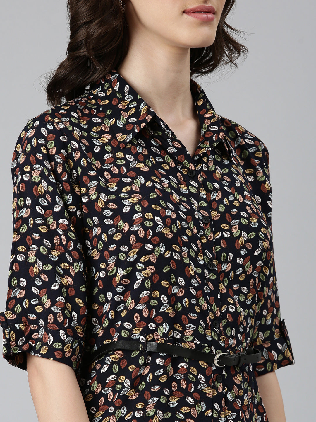 Women's Navy Blue Tropical Shirt Dress