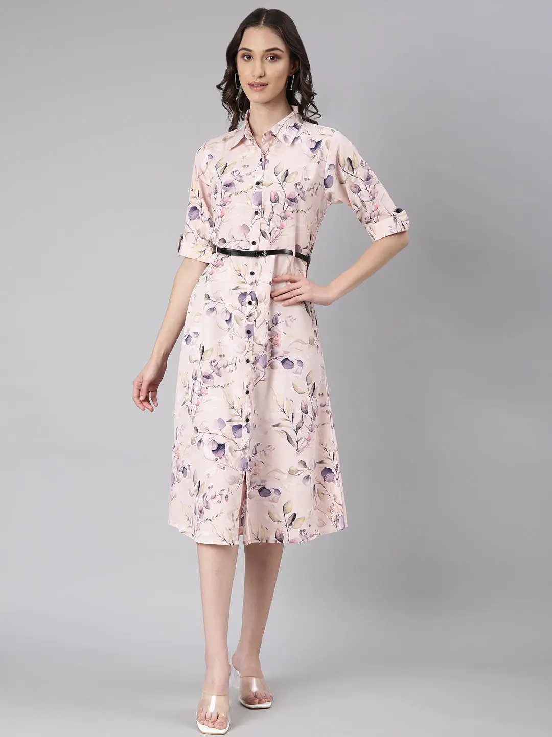 Women's Pink Floral A-Line Dress