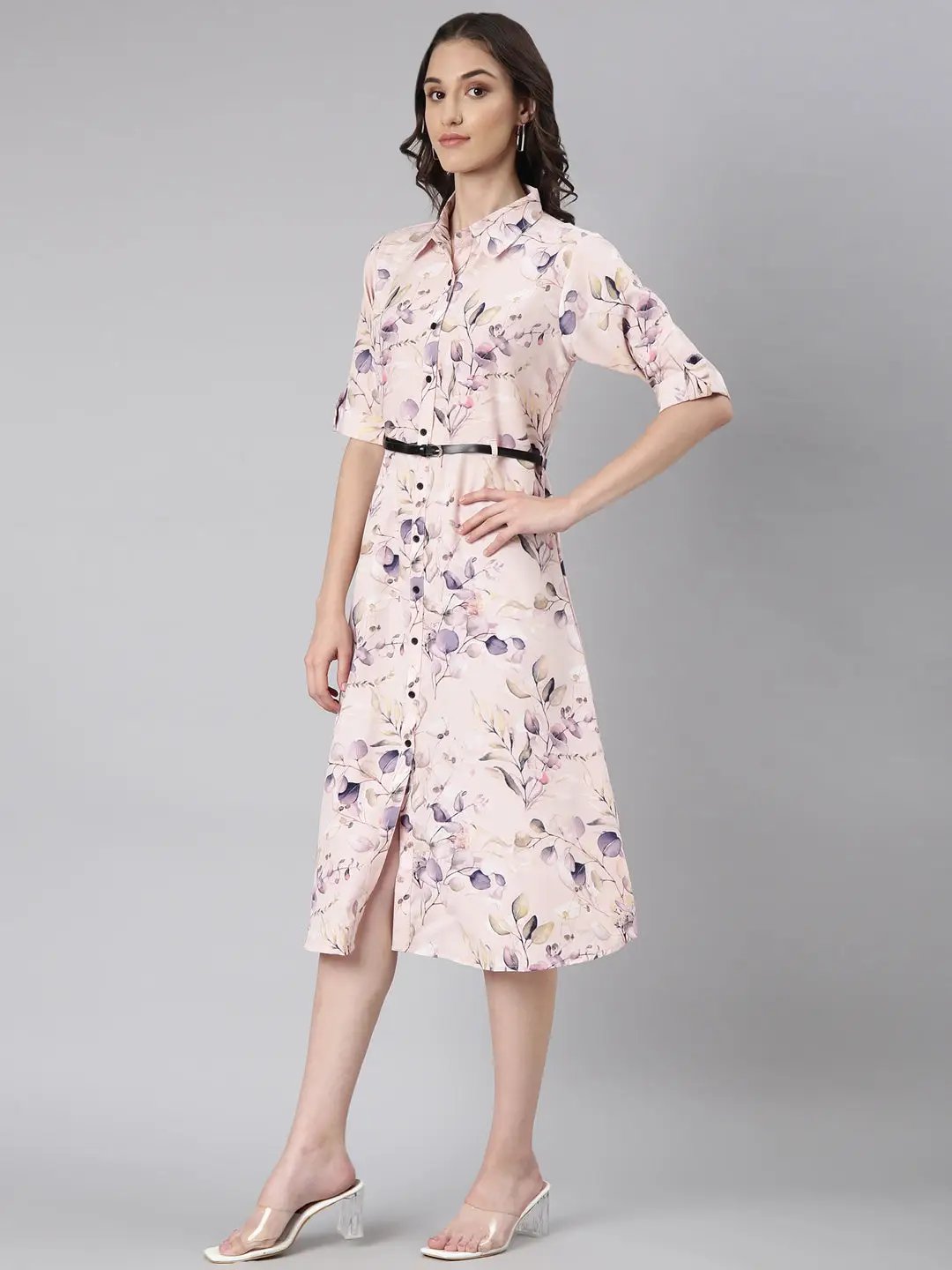 Women's Pink Floral A-Line Dress