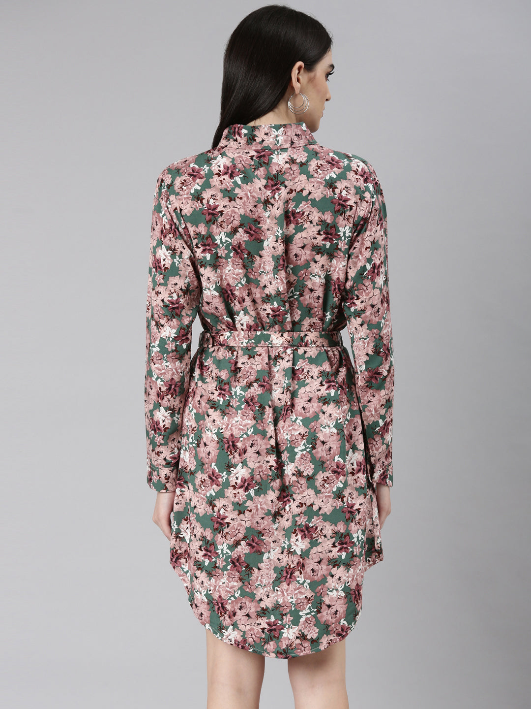 Women Green Floral Shirt Dress