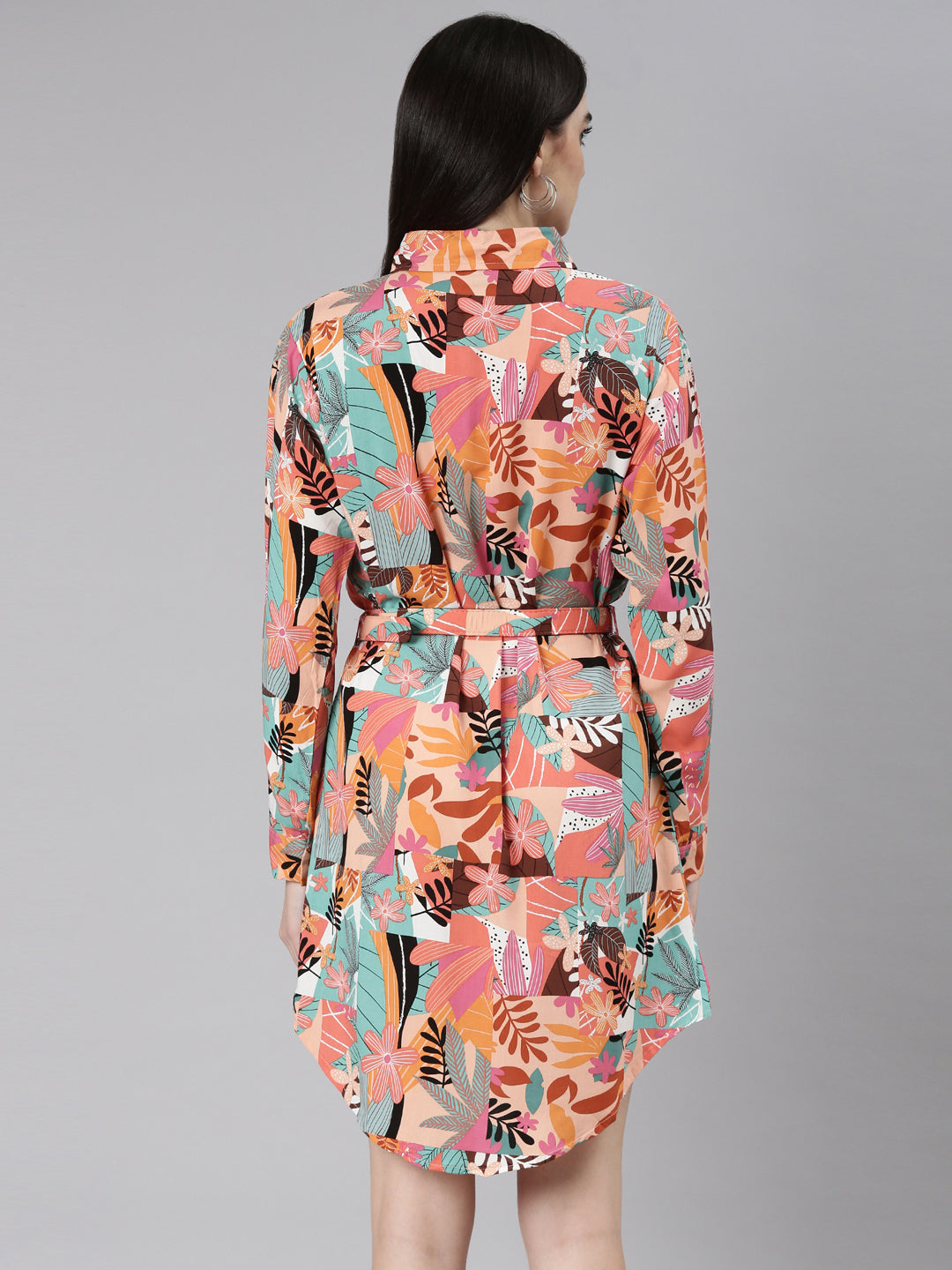 Women Peach Printed Shirt Dress