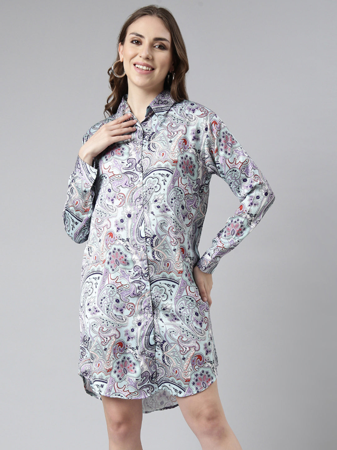 Women Blue Abstract Shirt Dress