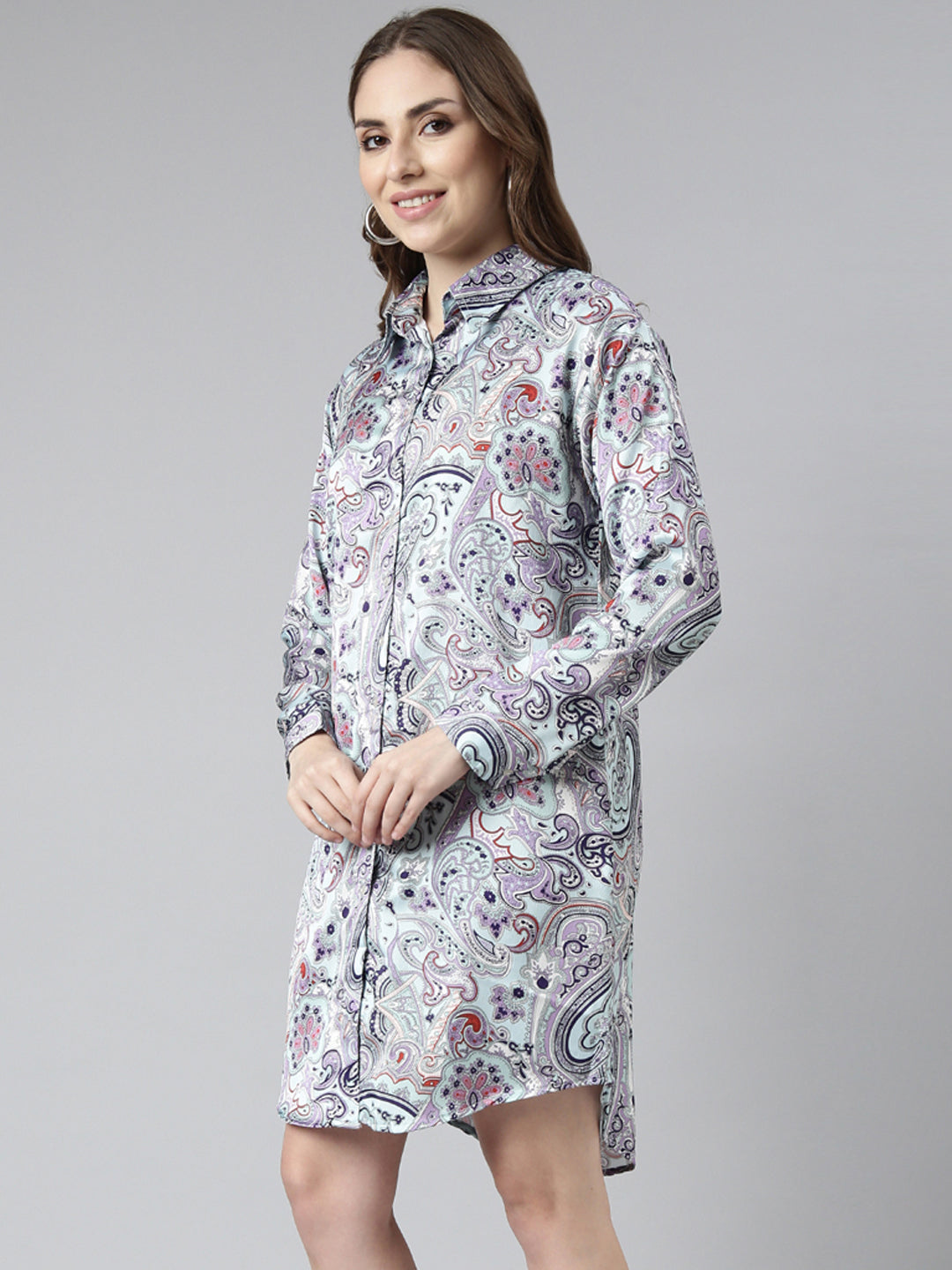 Women Blue Abstract Shirt Dress