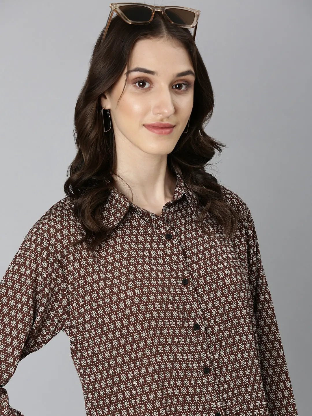 Women's Coffee Brown Geometrical Shirt Dress