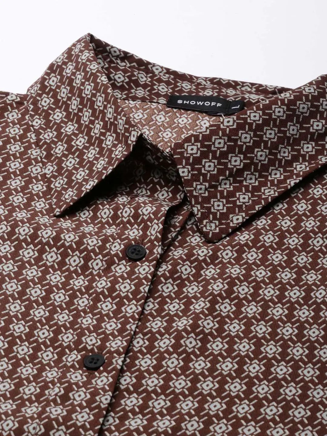 Women's Coffee Brown Geometrical Shirt Dress