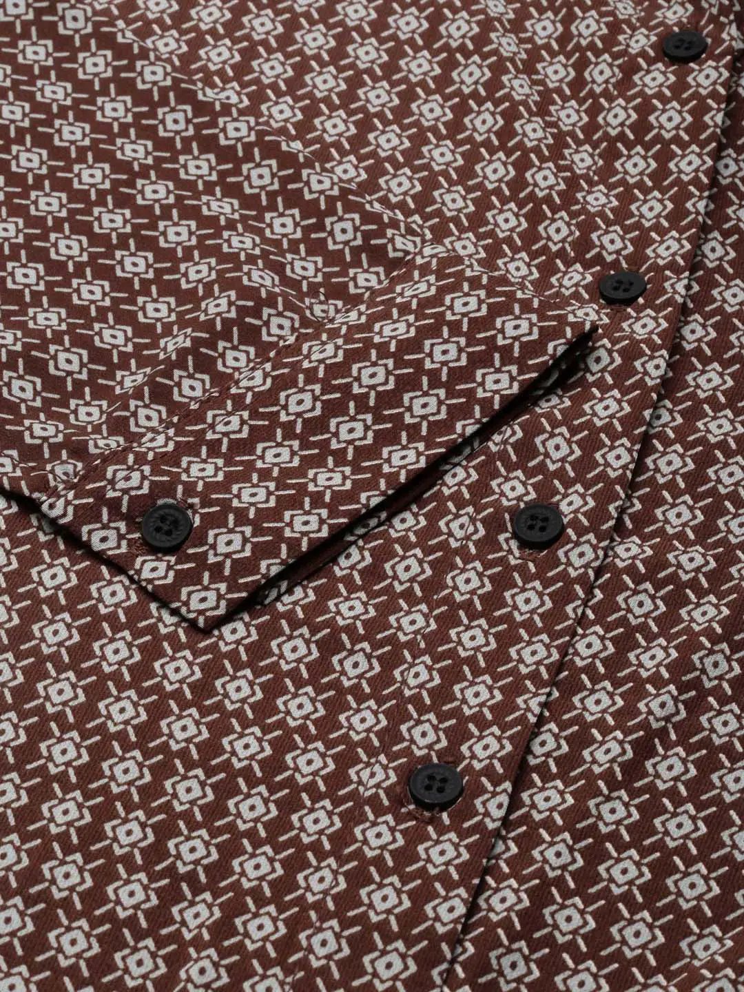 Women's Coffee Brown Geometrical Shirt Dress